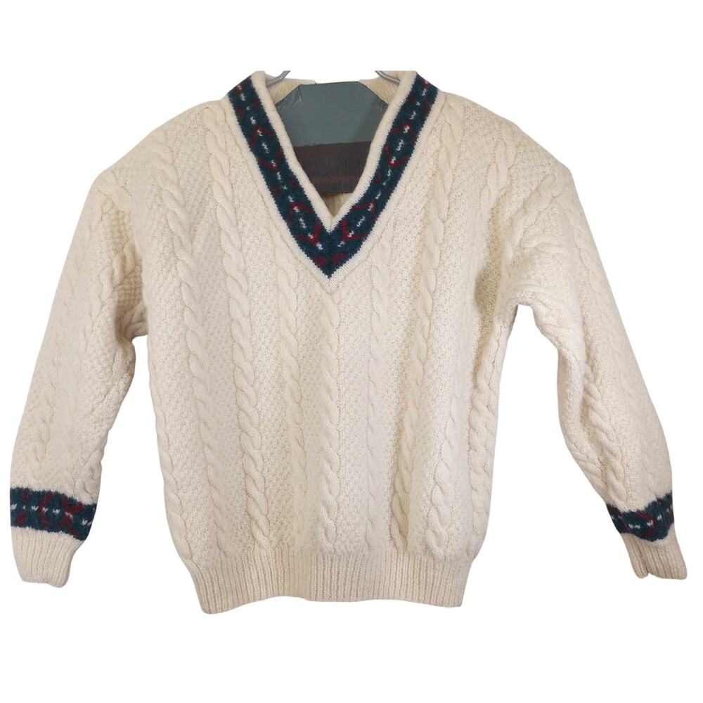 Vintage Embassy Row Sweater Cable Hand Knit 100% Wool V-Neck Mens Large RN 13711
